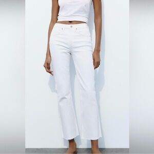Zara White Denim Jeans High Rise Straight Leg Raw Hem 4